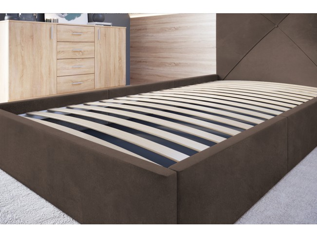 Łóżko tapicerowane Rino 90 Monolith 15 mleczna czekolada