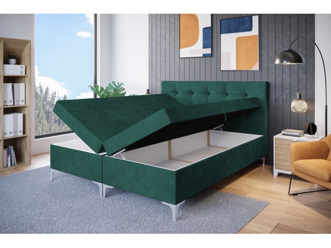 Łóżko kontynentalne Lilu 160 Monolith 37 butelkowa zieleń