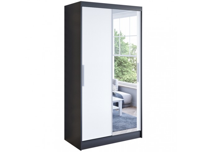 Szafa Kalo VI 100 czarny/biały mat - widok frontu z lustrem