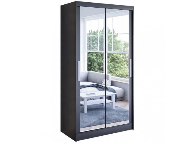 Szafa przesuwna Kalo VII 100 czarna - widok frontu z lustrem