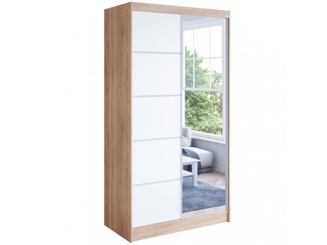 Szafa Neto III sonoma / biały mat - widok frontu z lustrem 100 cm