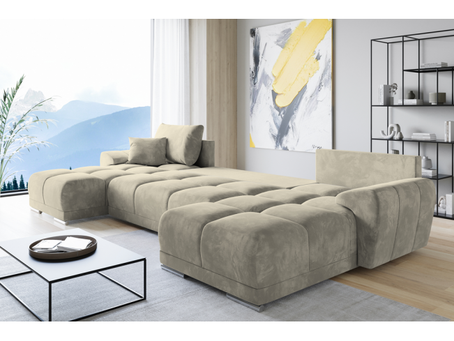 Narożnik Bego U z funkcją spania welur Monolith 02 ecru