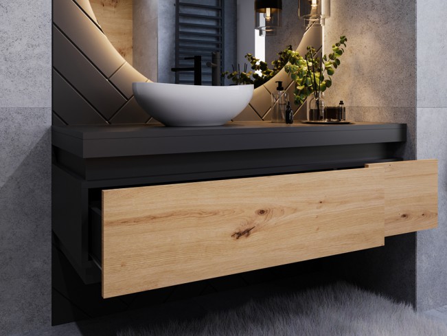 Szafka łazienkowa Seli czarny mat/dąb lefkas wisząca 110 cm