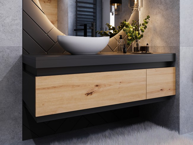 Szafka łazienkowa Seli czarny mat/dąb lefkas wisząca 110 cm