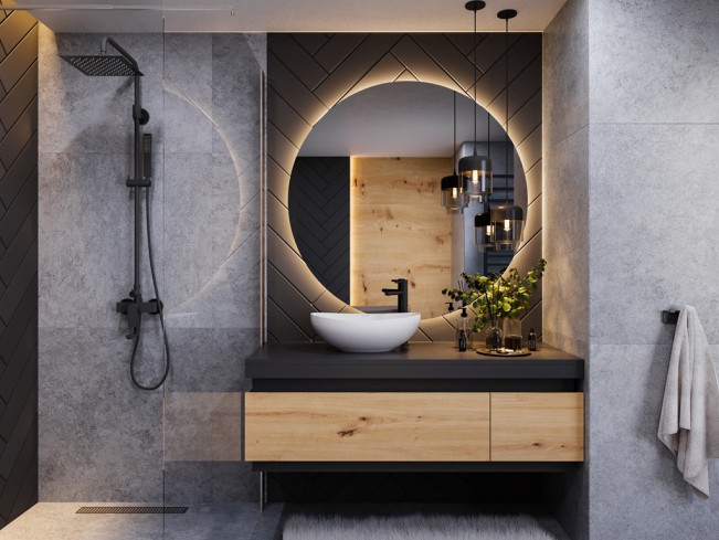 Szafka łazienkowa Seli czarny mat/dąb lefkas wisząca 110 cm