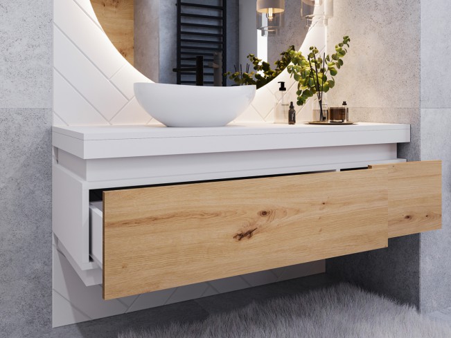 Szafka łazienkowa Seli biały mat/dąb lefkas wisząca 110 cm