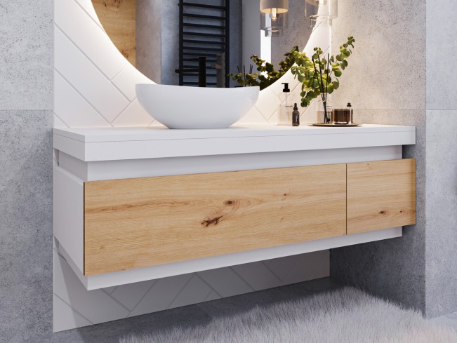 Szafka łazienkowa Seli biały mat/dąb lefkas wisząca 110 cm