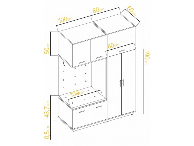 Szafa garderoba Milo 4 biały/mat 180 cm
