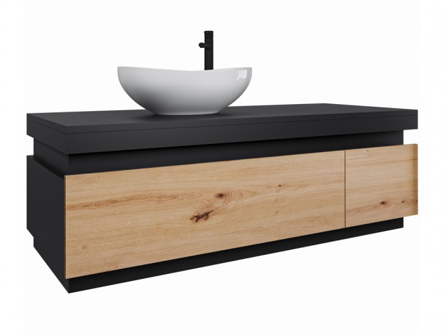 Szafka Seli 110 cm - fronty w dekorze dąb lefkas i blat czarny mat