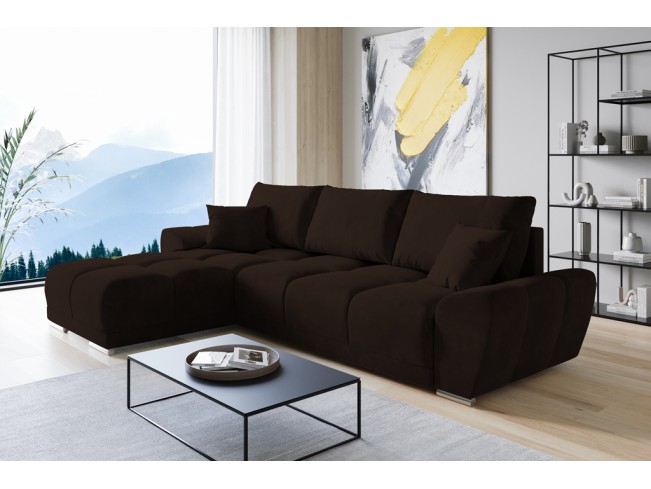 Narożnik Bego L z funkcją spania welur Monolith 29 ciemny brąz