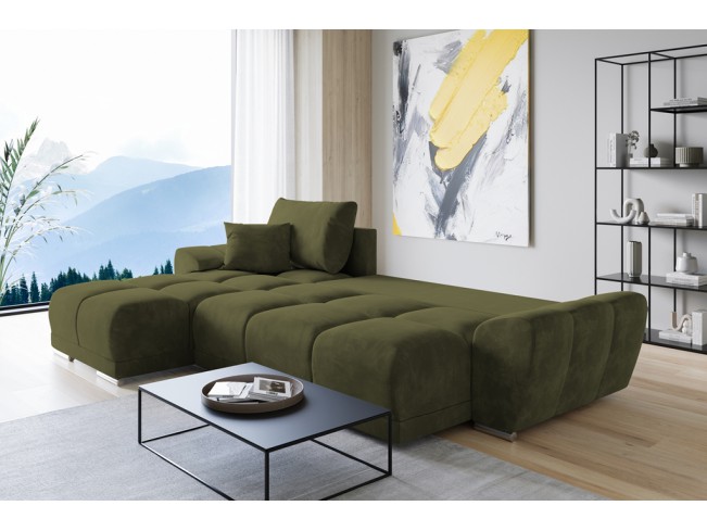 Narożnik Bego L z funkcją spania welur Monolith 38 oliwkowy