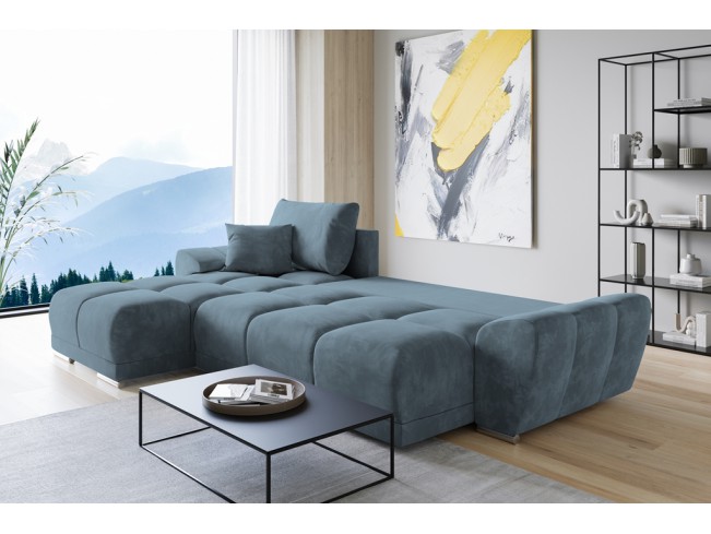 Narożnik Bego L z funkcją spania welur Monolith 72 błękitny