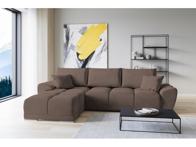 Narożnik Bego L z funkcją spania welur Monolith 15 mleczna czekolada