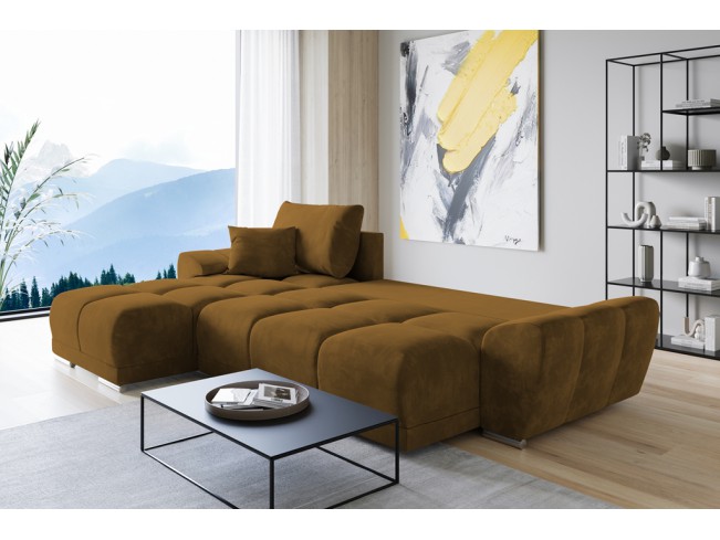 Narożnik Bego L z funkcją spania welur Monolith 48 miodowy