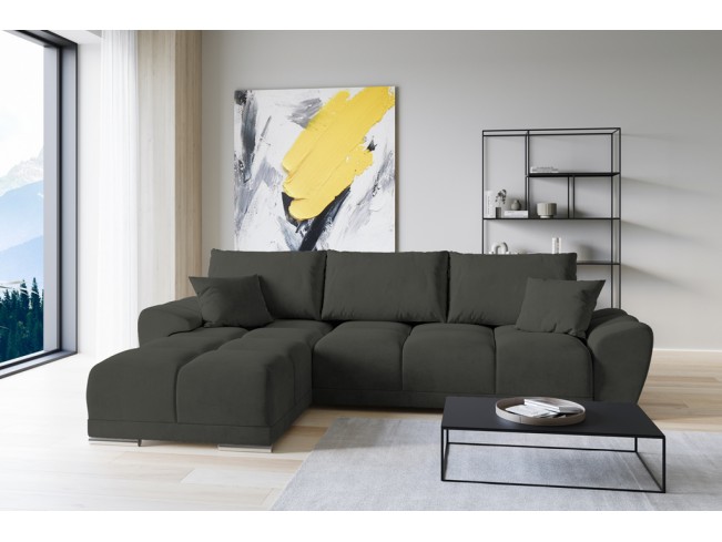Narożnik Bego L z funkcją spania welur Monolith 95 ciemny szary