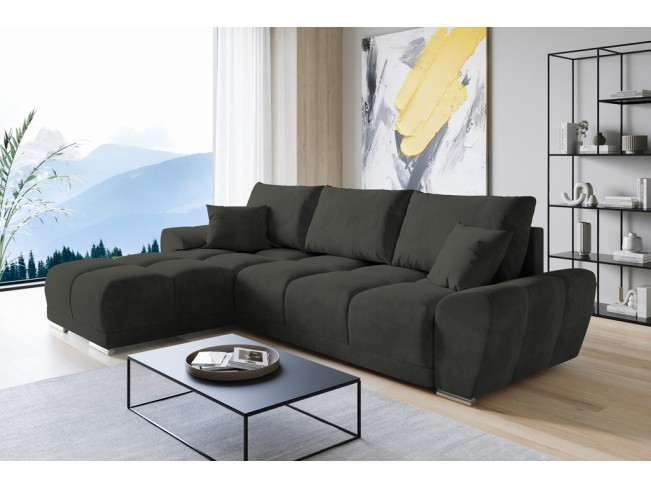 Narożnik Bego L z funkcją spania welur Monolith 95 ciemny szary