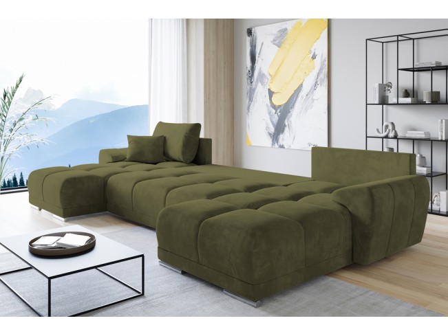 Narożnik Bego U z funkcją spania welur Monolith 38 oliwkowy