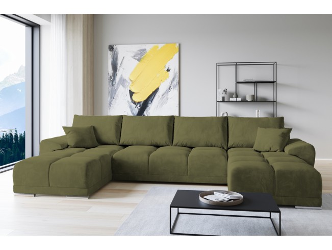 Narożnik Bego U z funkcją spania welur Monolith 38 oliwkowy