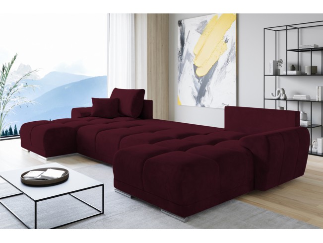 Narożnik Bego U z funkcją spania welur Monolith 69 bordowy