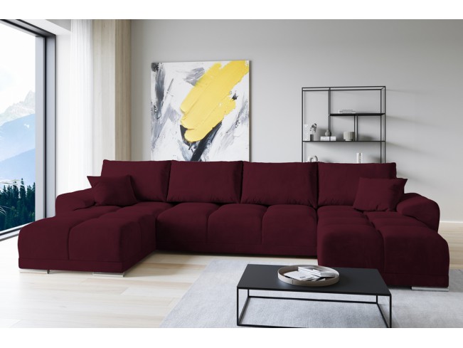 Narożnik Bego U z funkcją spania welur Monolith 69 bordowy