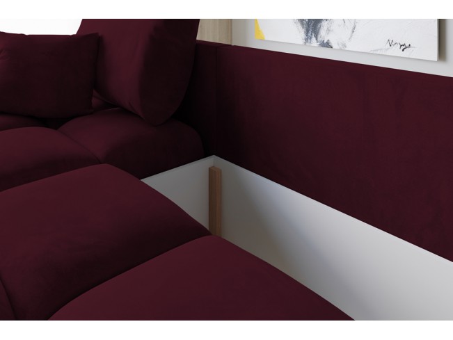 Narożnik Bego U z funkcją spania welur Monolith 69 bordowy