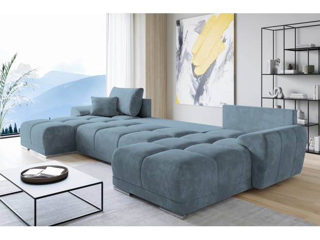 Narożnik Bego U z funkcją spania welur Monolith 72 błękitny