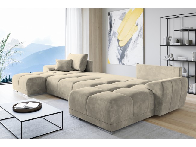 Narożnik Bego U z funkcją spania welur Monolith 04 beżowy
