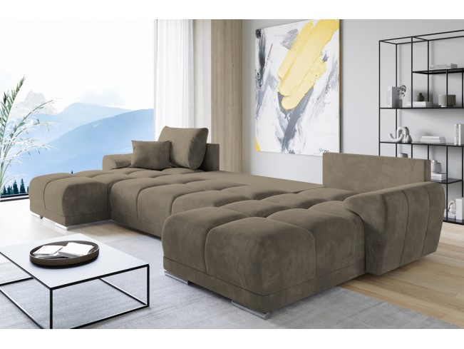 Narożnik Bego U z funkcją spania welur Monolith 09 jasny brąz