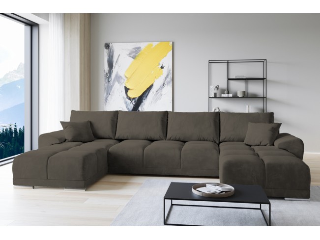 Narożnik Bego U bez funkcji spania welur Monolith 20 szary-brąz