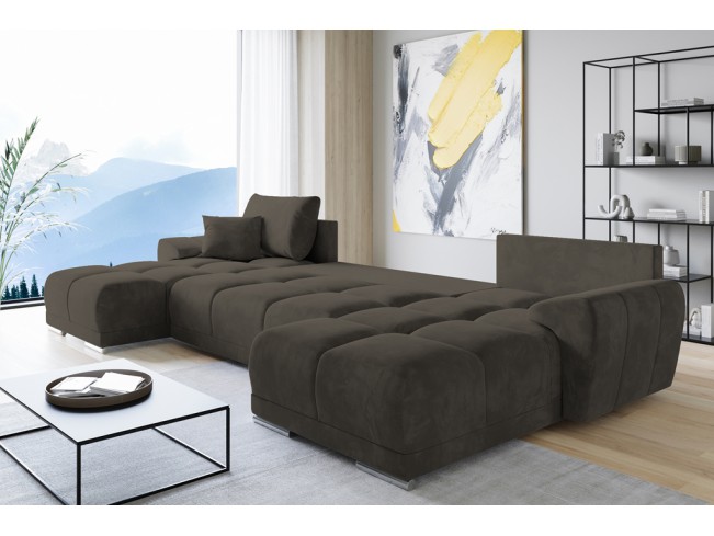 Narożnik Bego U z funkcją spania welur Monolith 20 szary-brąz