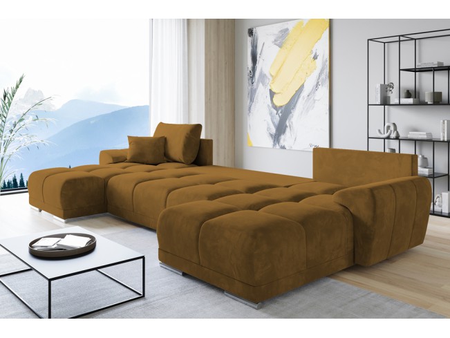 Narożnik Bego U z funkcją spania welur Monolith 48 miodowy