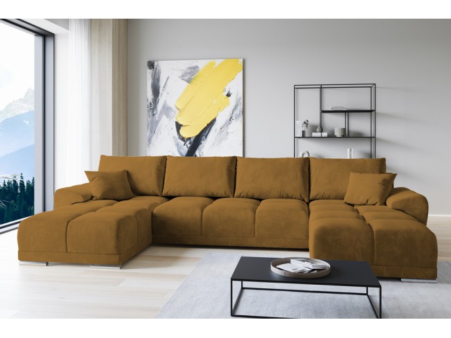 Narożnik Bego U z funkcją spania welur Monolith 48 miodowy