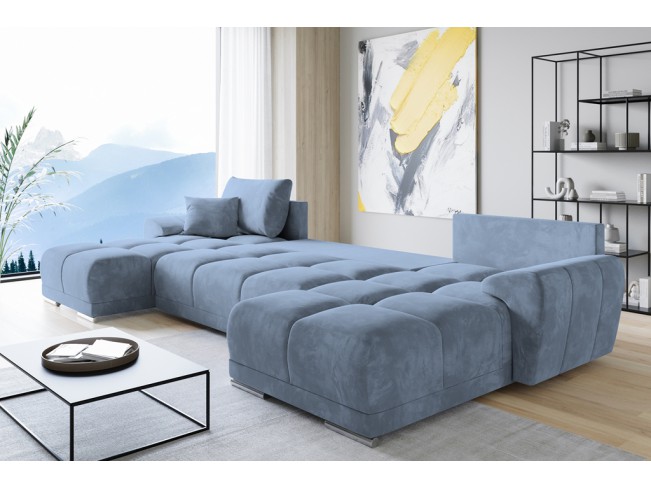 Narożnik Bego U z funkcją spania welur Monolith 70 szaro-niebieski