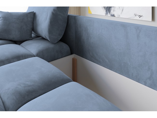 Narożnik Bego U z funkcją spania welur Monolith 70 szaro-niebieski