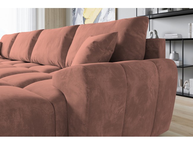 Narożnik Bego U z funkcją spania welur Monolith 61 morelowy