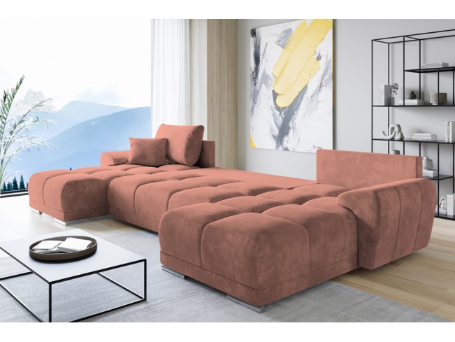 Narożnik Bego U z funkcją spania welur Monolith 61 morelowy