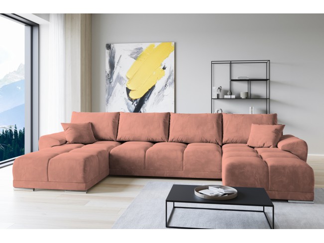 Narożnik Bego U z funkcją spania welur Monolith 61 morelowy