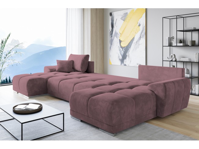 Narożnik Bego U z funkcją spania welur Monolith 63 brudny róż