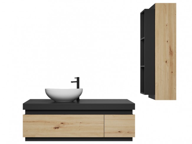 Łazienka Seli 1 czarny mat / dąb lefkas - widok frontowy