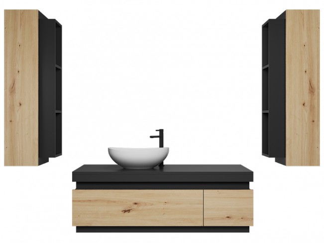 Łazienka Seli 2 czarny mat / dąb lefkas - widok ogólny