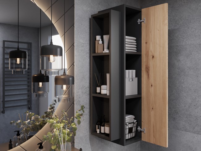 Łazienka Seli 2 czarny mat/dąb lefkas zestaw mebli wiszących