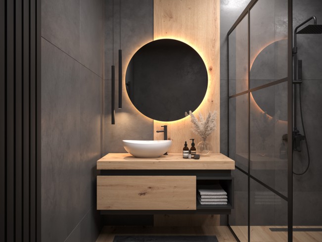 Szafka łazienkowa Koda dąb lefkas/czarny mat wisząca 100 cm