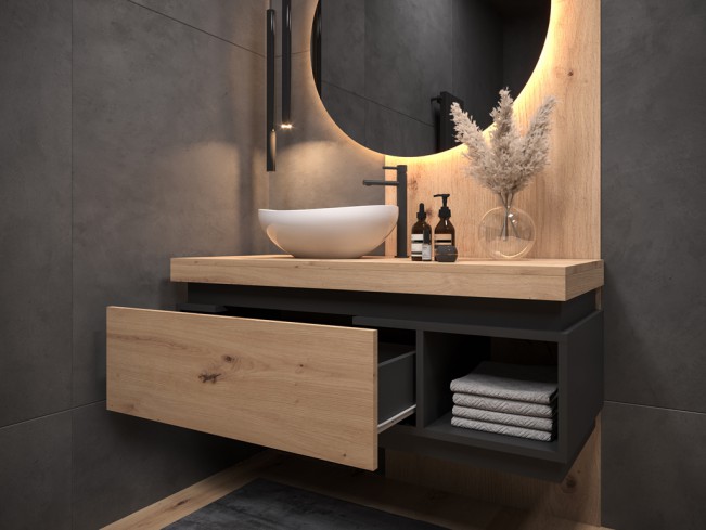 Szafka łazienkowa Koda dąb lefkas/czarny mat wisząca 100 cm