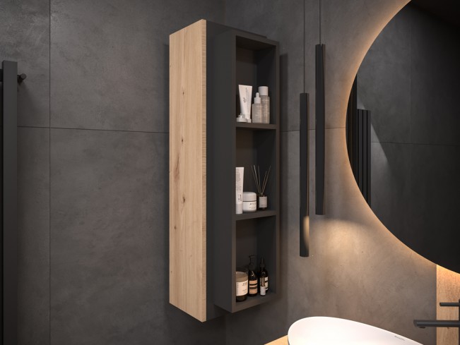 Łazienka Koda 1 dąb lefkas/czarny mat zestaw mebli wiszących