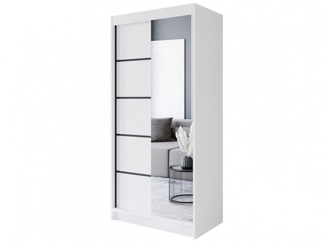 Szafa przesuwna Prim III 100 biały mat / czarny mat - widok z przodu