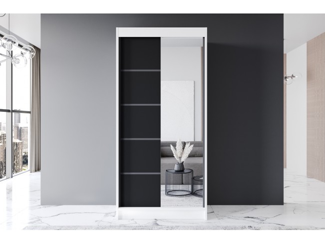 Szafa przesuwna Prim III biały/czarny mat 100 cm