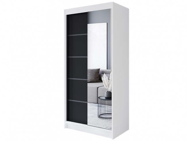 Szafa przesuwna Prim III 100 biały/czarny mat - widok ogólny