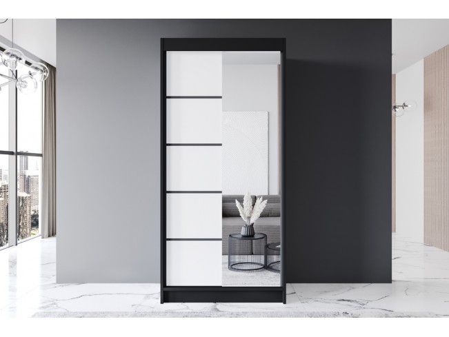 Szafa przesuwna Prim III czarny/biały mat 100 cm