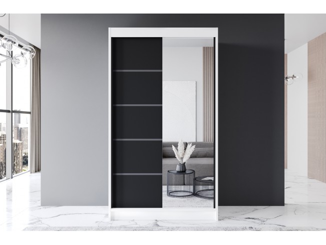 Szafa przesuwna Prim III biały/czarny mat 120 cm