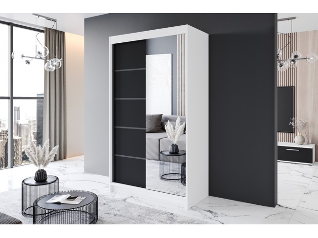 Szafa przesuwna Prim III biały/czarny mat 120 cm